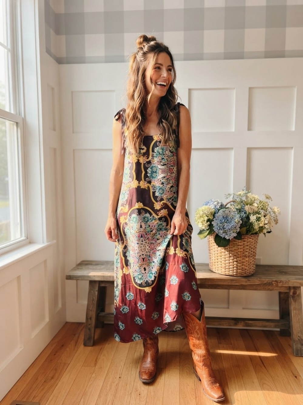 Zara Maroon Paisley Maxi Dress with Tie Straps Small